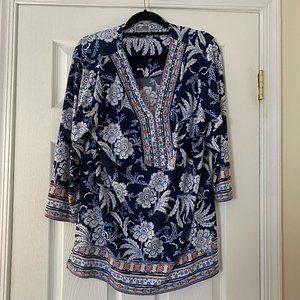 Embellished 3/4 Bell Sleeve V-Neck Tunic